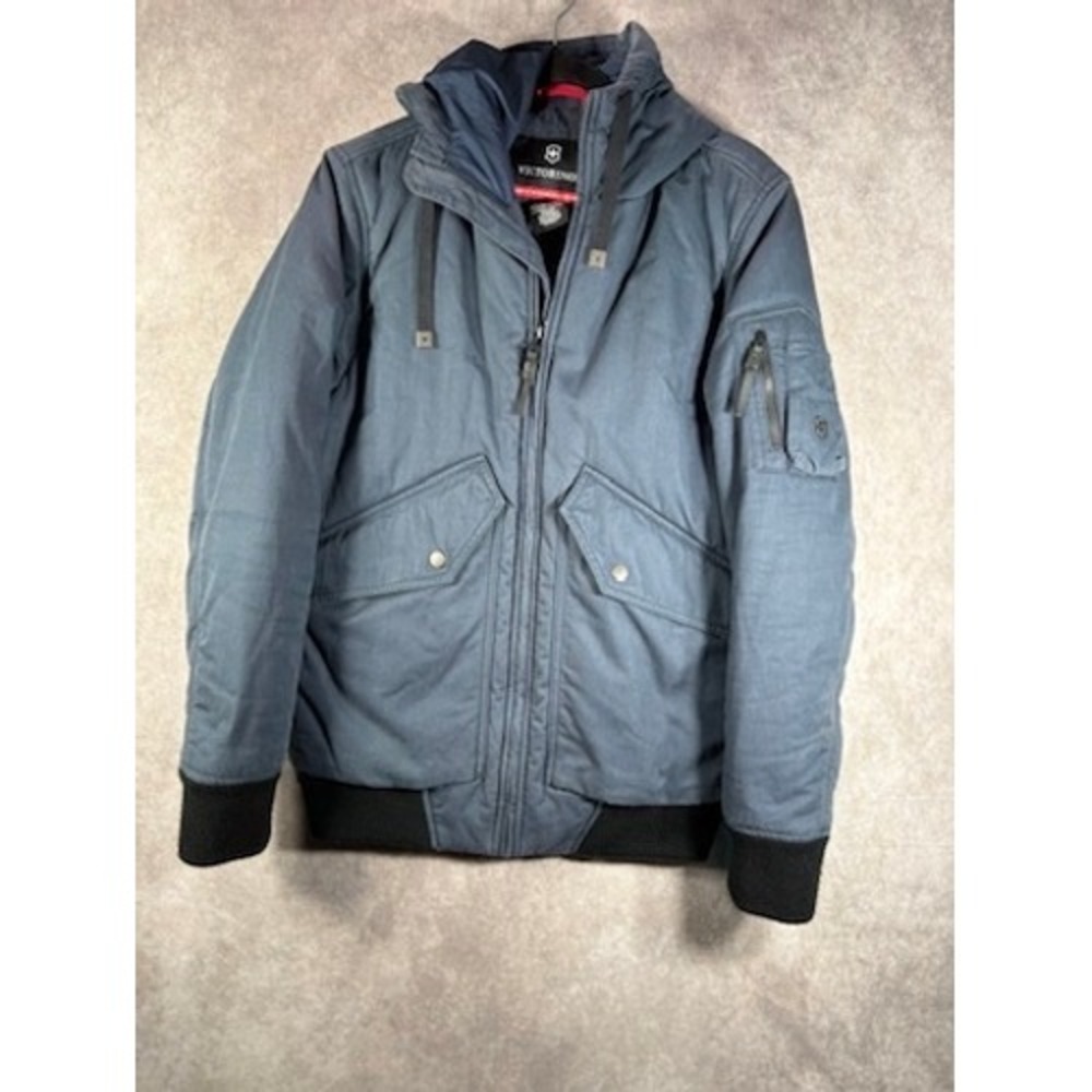 Victorinox‎ Bomber Jacket Men S Blue Hooded Insulated Utility Swiss Army Coat